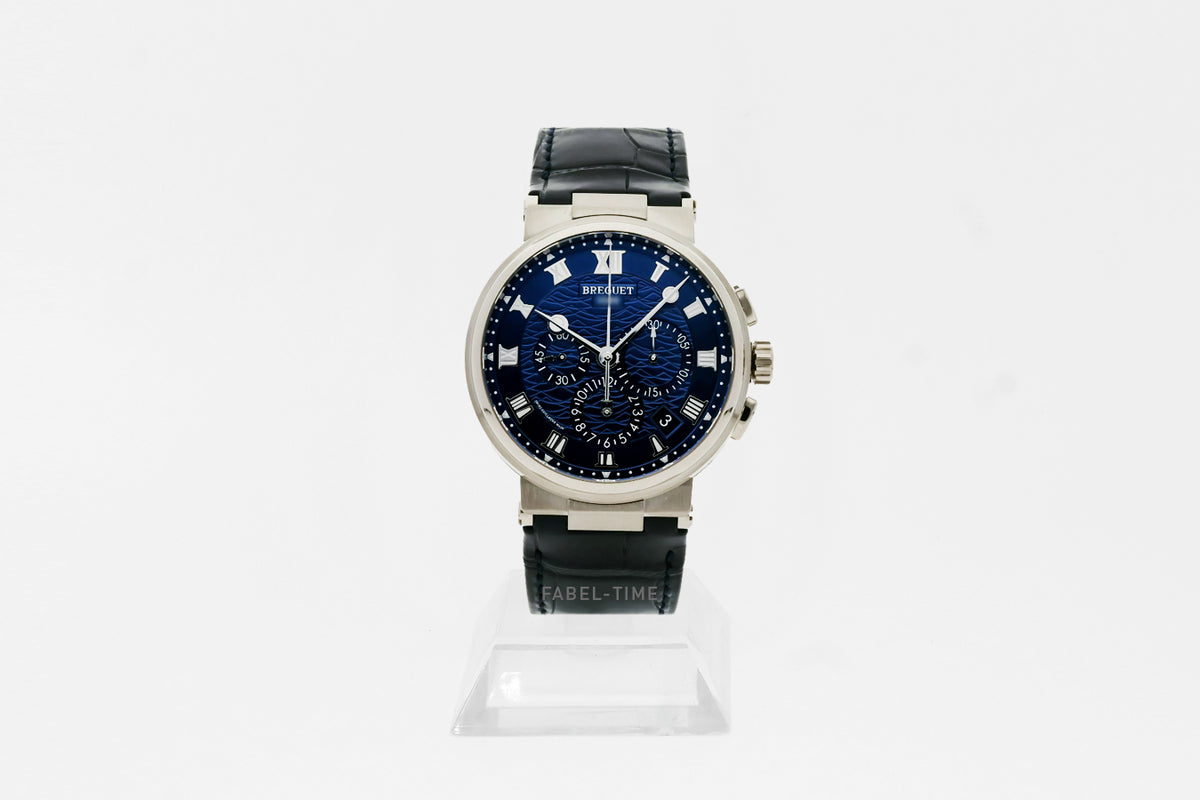 Breguet Marine 42.3 mm 5527BB/Y2/9WV Chronograph. Automatic movement with date display and small seconds. Hour and minute counters.