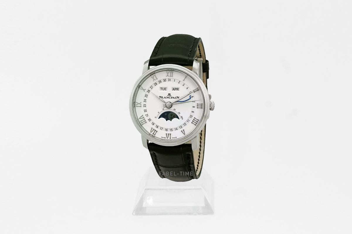 Blancpain Villeret QUANTIÈME COMPLET 6654A-1127-55B weiß Automatik 40 mm Stahl, Alligatorleder Armband mitFaltschließe