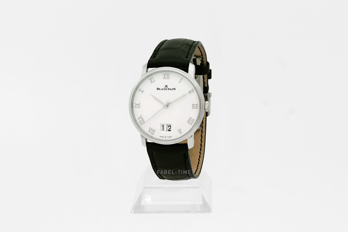 Blancpain Villeret Grande Date 6669-1127-55B Automatik 40 mm Stahl weiß mit Alligatorleder-Armband