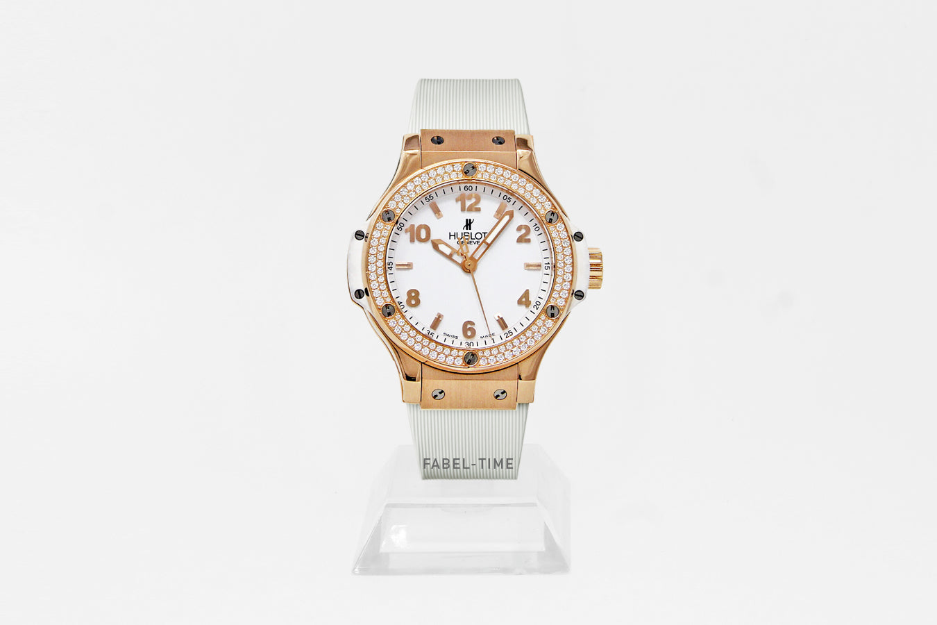 Montre femme Hublot BIG BANG GOLD WHITE DIAMONDS 38mm 361.PE.2010.RW.1104 or caoutchouc blanc