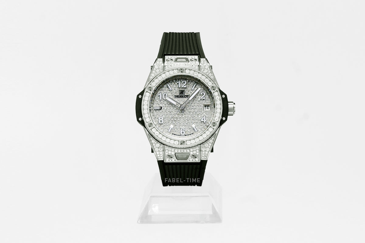 Hublot BIG BANG ONE CLICK STEEL FULL PAVÉ 39mm 465.SX.9010.RX.1604 ladies watch stainless steel black rubber