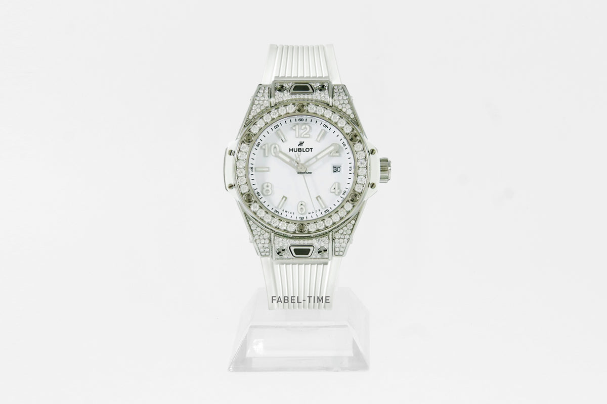 Hublot BIG BANG ONE CLICK STEEL WHITE PAVÉ 33mm 485.SE.2010.RW.1604 ladies watch stainless steel white rubber