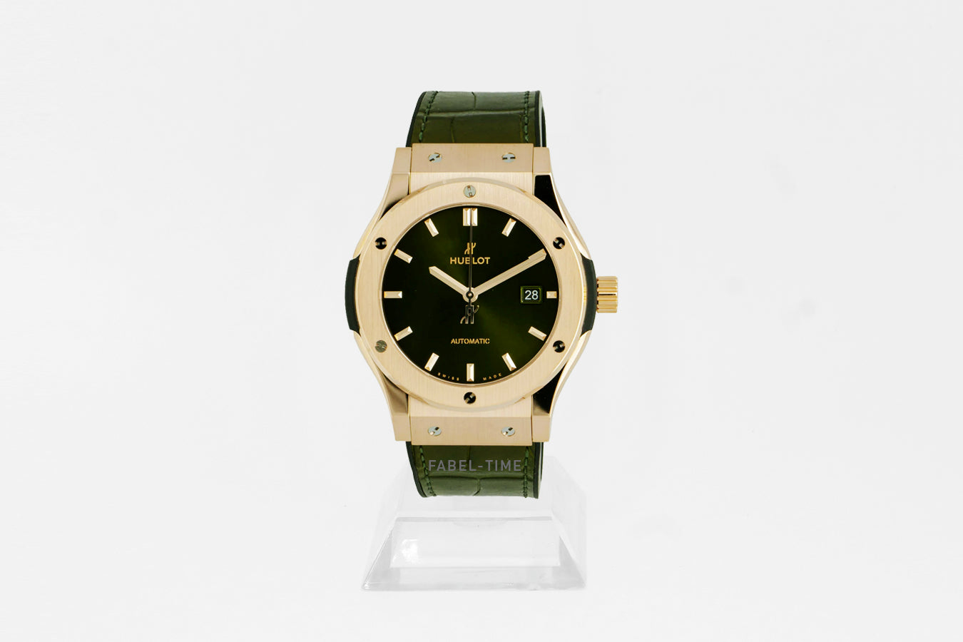 HUBLOT Classic Fusion 542.OX.8980.LR men's watch 42mm 18k red gold case King Gold, 5 bar, automatic caliber, green alligator strap