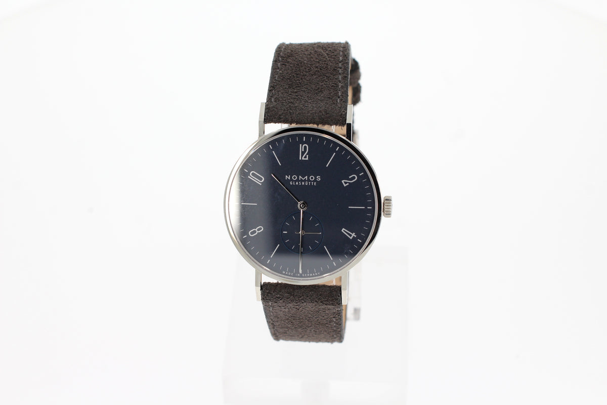 NOMOS TANGENTE 38 167 night blue with a sapphire crystal back