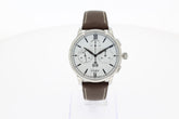 Glashütte Original Senator Chronograph Panoramadatum 42 mm  Edelstahl Automatik weiß, Kalbslederband braun 13701050235