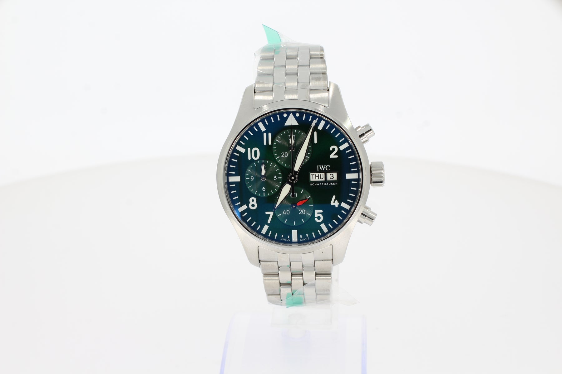 IWC Watch Chronograph Pilot Automatic 43 mm steel IW378006 green with folding buckle with EasX-CHANGE® system in steel