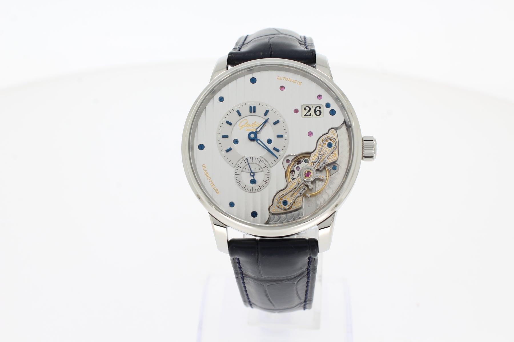 Glashütte PanoMaticInverse 19102020261 silber 42mm Edelstahl, Krokodilleder mit Faltschließe, kleine Sekunde, Panoramadatum,1-91-02-02-02-61
