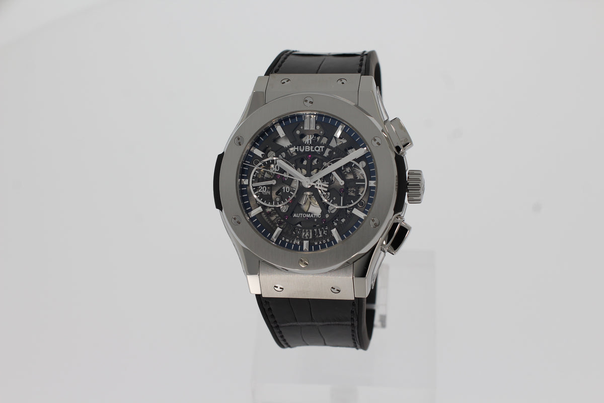 Hublot Classic Fusion Automatic Aerofusion Chronograph 45mm 525.NX.0170.LR titanium automatic men's watch black rubber crocodile leather