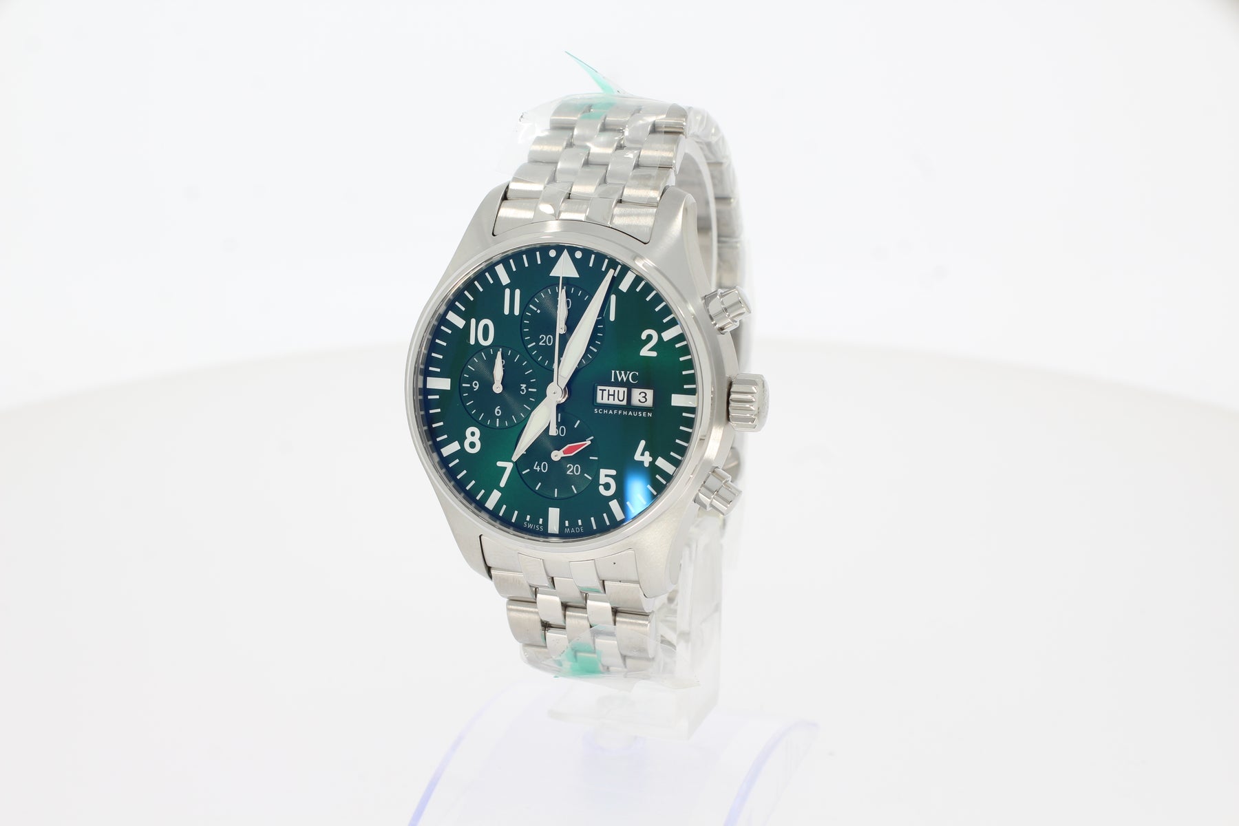 IWC Watch Chronograph Pilot Automatic 43 mm steel IW378006 green with folding buckle with EasX-CHANGE® system in steel