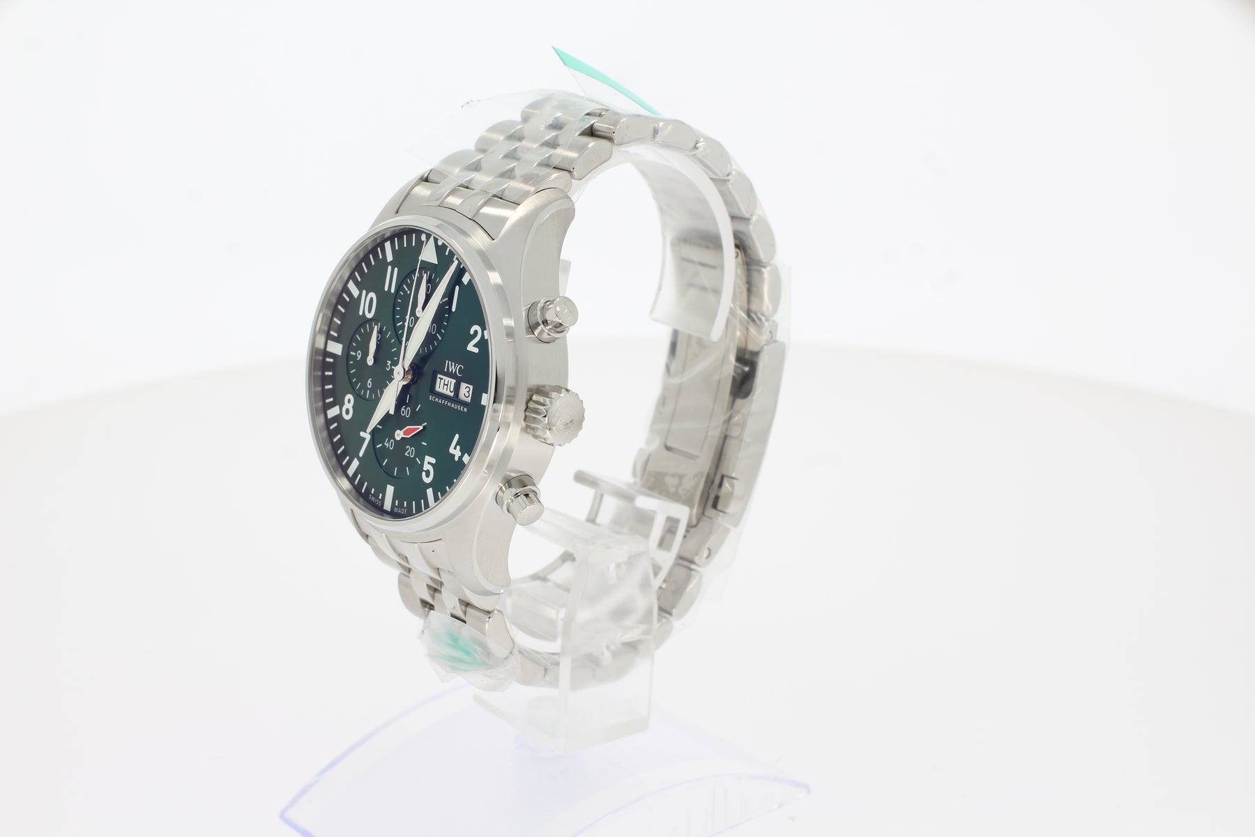 IWC Watch Chronograph Pilot Automatic 43 mm steel IW378006 green with folding buckle with EasX-CHANGE® system in steel