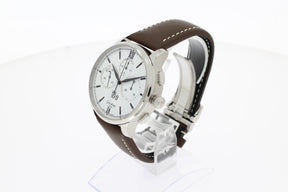 Glashütte Original Senator Chronograph Panoramadatum 42 mm  Edelstahl Automatik weiß, Kalbslederband braun 13701050235