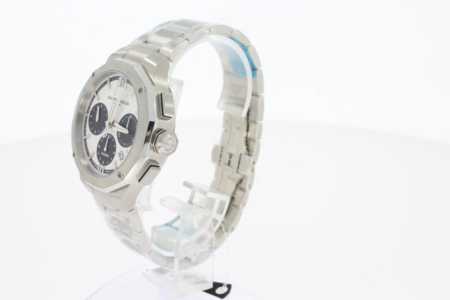 Baume & Mercier Riviera 10827 Automatikuhr, Chronograph, 41 mm Stahl Zwölfeckig, silber Argent noir, Sunray, MOA10827