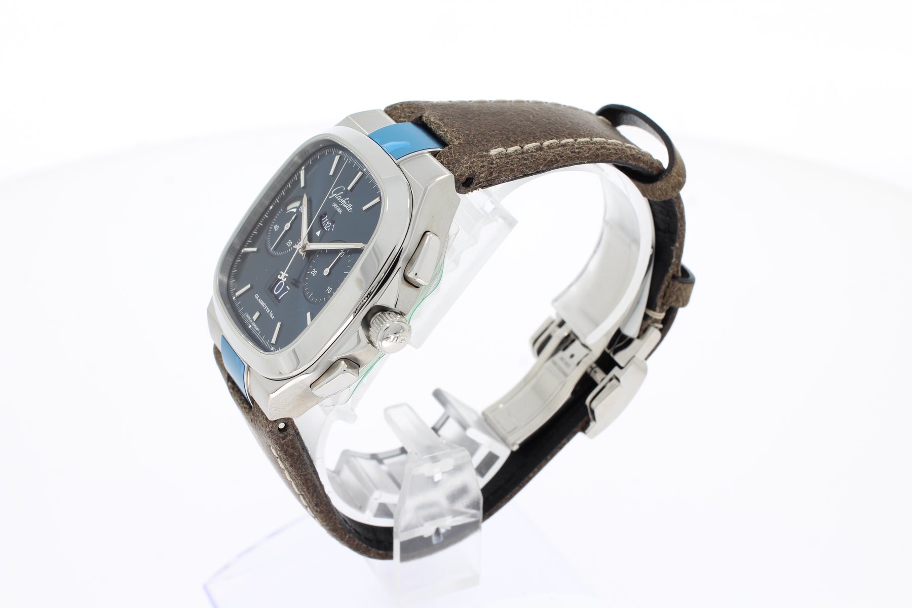 Glashütte Seventies Chronograph 13702080262 blau, Automatikwerk, Saphirglas, Kalbslederarmband