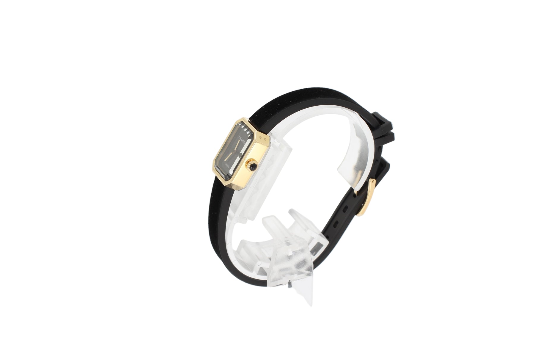 Chanel Première Ruban Uhr Gelbgold und Titan, samtweicher schwarzer Kautschuk, schwarz lackiertes Zifferblatt H6125