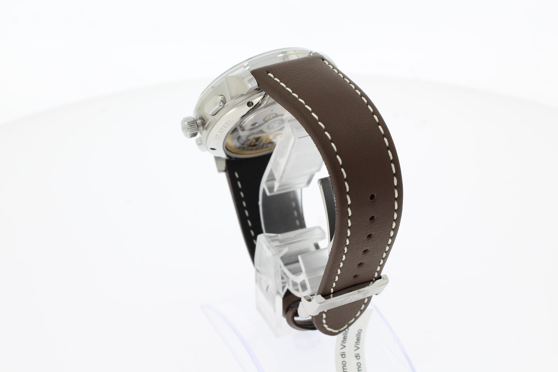 Glashütte Original Senator Chronograph Panoramadatum 42 mm  Edelstahl Automatik weiß, Kalbslederband braun 13701050235