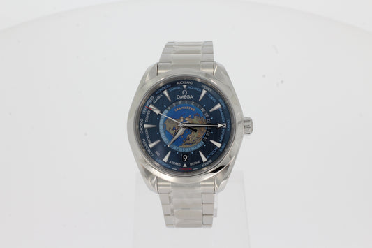 Omega Seamaster Aqua Terra Chronometer GMT Worldtimer 220.10.43.22.03.001  blau 43mm Stahl