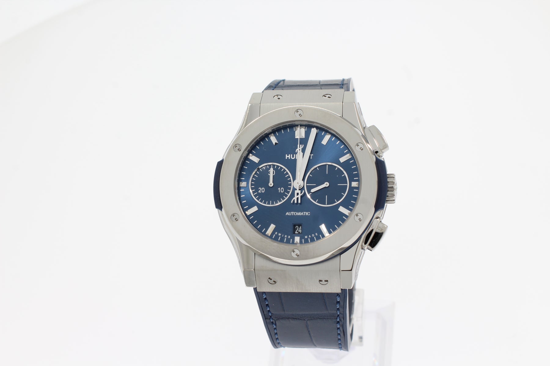 Hublot Classic Fusion Chronograph Titanium Blue 42mm 541.NX.7170.LR titanium blue alligator leather strap automatic HUB1153 chronograph date men's watch