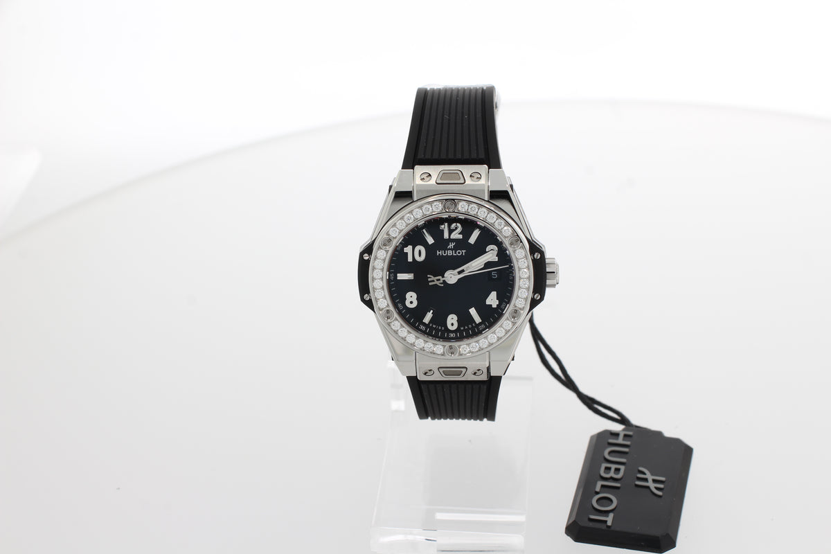 Hublot BIG BANG ONE CLICK STEEL DIAMONDS 33mm 485.SX.1170.RX.1204 ladies watch stainless steel black rubber