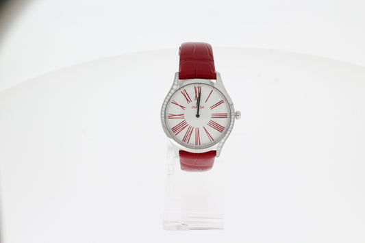 Omega De Ville Trésor - 428.18.36.60.04.002 acier blanc 36mm, bracelet rouge